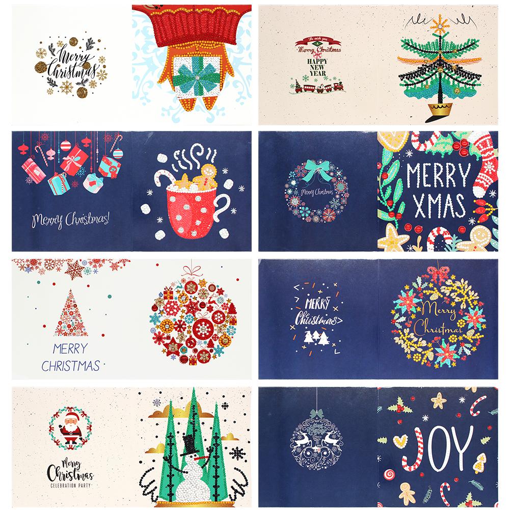 8pcs Diamond Painting Christmas Postcards Art Craft 5D DIY for Birthday Festival