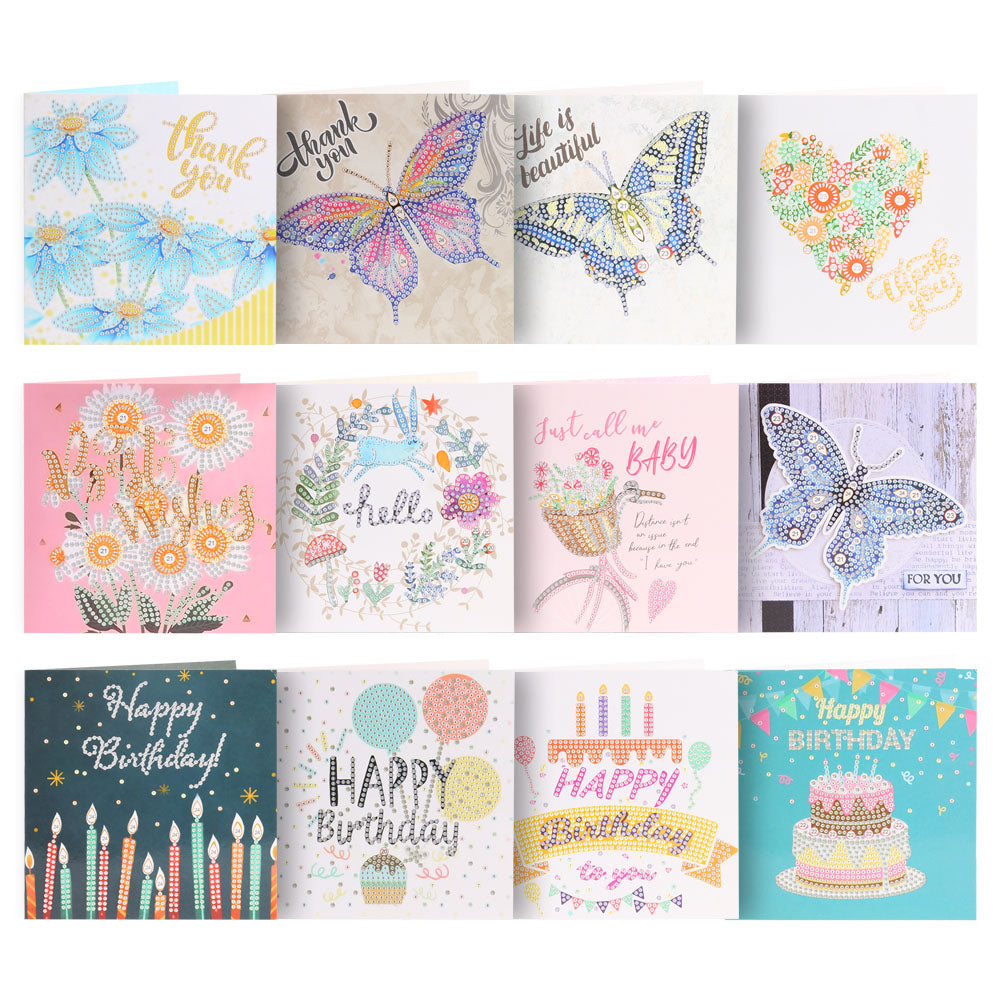 12pcs Diamond Painting Christmas Postcards Handmade 5D DIY for Birthday Festival