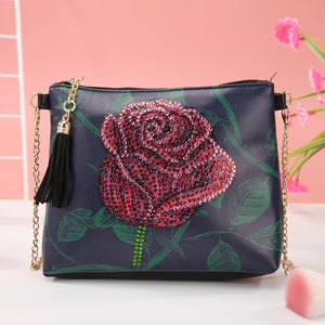 DIY Rose Special Shaped Diamond Painting Women Leather Chain Crossbody Bags
