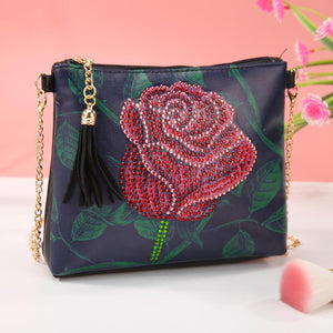 DIY Rose Special Shaped Diamond Painting Women Leather Chain Crossbody Bags