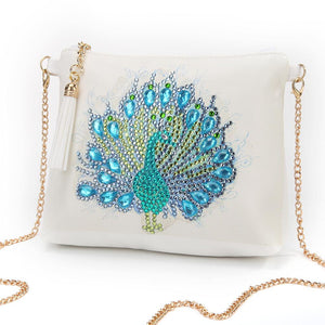 DIY Peafowl Special Shaped Diamond Painting Leather Chain Crossbody Bags