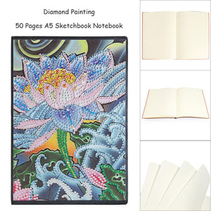 DIY Lotus Special Shaped Diamond Painting 50 Pages A5 Sketchbook Notebook