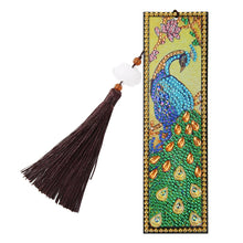 Load image into Gallery viewer, DIY Peafowl Special Shaped Diamond Painting Leather Tassel Bookmark Gift

