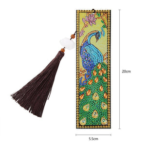 DIY Peafowl Special Shaped Diamond Painting Leather Tassel Bookmark Gift