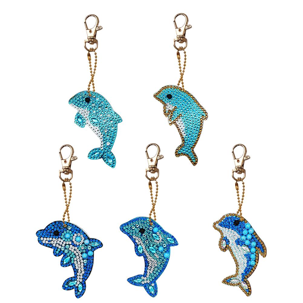 5pcs Diamond Keychains Art Craft DIY Handmade Rhinestone Pendant Kid Adult Gifts