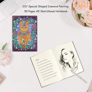 DIY Cat Special Shaped Diamond Painting 50 Page Sketchbook A5 Notebook Gift