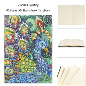 DIY Peafowl Special Shaped Diamond Painting 50 Pages A5 Students Sketchbook
