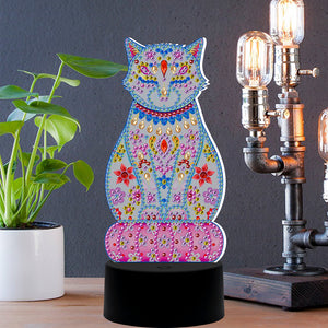 DIY Special Shaped Diamond Painting Cat LED Light Cross Stitch Embroidery