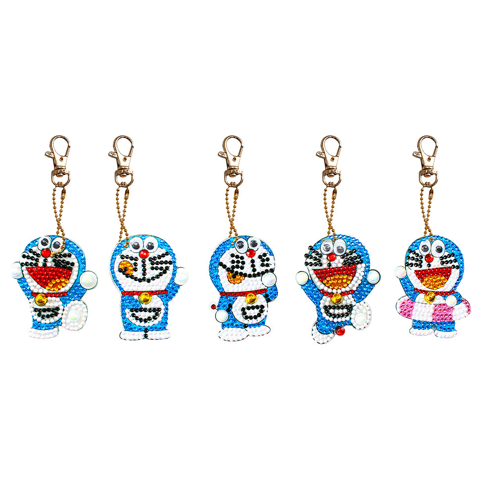 5pcs DIY Cat Robot Diamond Painting Keychains Full Drill Embroidery Keyring