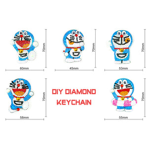 5pcs DIY Cat Robot Diamond Painting Keychains Full Drill Embroidery Keyring