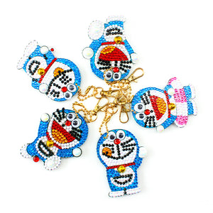 5pcs DIY Cat Robot Diamond Painting Keychains Full Drill Embroidery Keyring
