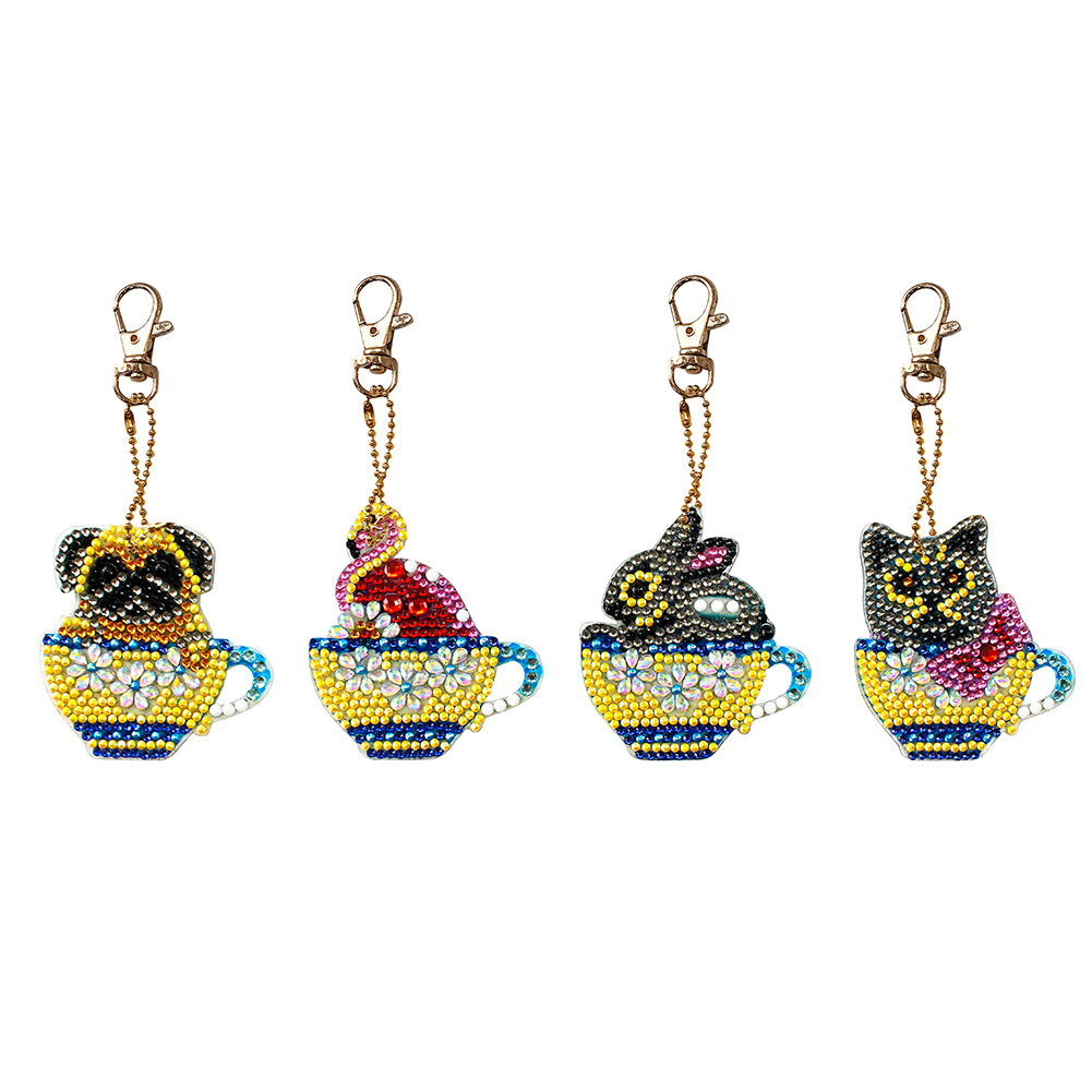 4x DIY Diamond Painting Keychains Cup Animal Embroidery Needlework Keyrings