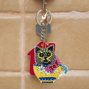 4x DIY Diamond Painting Keychains Cup Animal Embroidery Needlework Keyrings