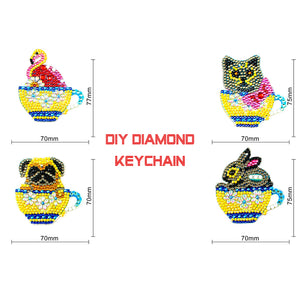 4x DIY Diamond Painting Keychains Cup Animal Embroidery Needlework Keyrings