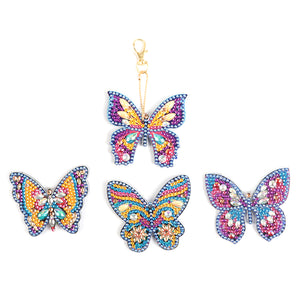 4pcs Diamond Keychains Art Craft DIY Handmade Rhinestone Pendant Kid Adult Gifts