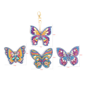 4pcs Diamond Keychains Art Craft DIY Handmade Rhinestone Pendant Kid Adult Gifts