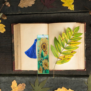 Diamond Painting Sunflower Cross Stitch Bookmark Tassel Leather Page-Marker