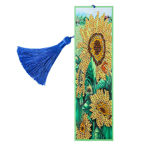 Diamond Painting Sunflower Cross Stitch Bookmark Tassel Leather Page-Marker