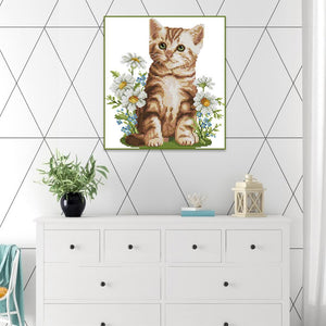 Joy Sunday Cat Flowers(28*30CM) 14CT stamped cross stitch