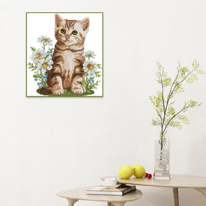 Joy Sunday Cat Flowers(28*30CM) 14CT stamped cross stitch