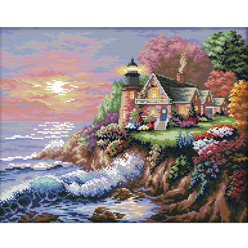 Joy Sunday Seaside Lighthouse(44*36CM) 14CT stamped cross stitch