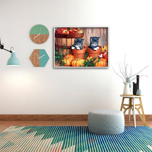 Cats and Pumpkin 40x30cm(canvas) full round drill diamond painting