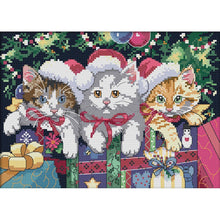 Load image into Gallery viewer, Joy Sunday Christmas Cat(30*21CM) 14CT stamped cross stitch

