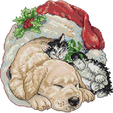 Load image into Gallery viewer, Joy Sunday Xmas Dog Cat(25*25CM) 14CT stamped cross stitch
