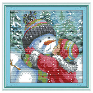 Joy Sunday Kissing Snowman(25*25CM) 14CT stamped cross stitch