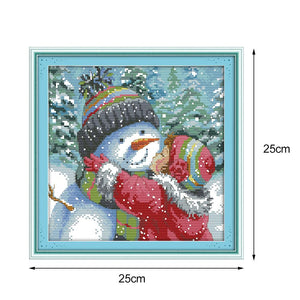 Joy Sunday Kissing Snowman(25*25CM) 14CT stamped cross stitch