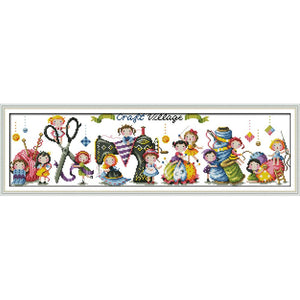 Joy Sunday Cartoon Village(61*19CM) 14CT stamped cross stitch