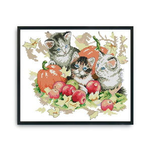 Joy Sunday Autumn Kitties(31*27CM) 14CT stamped cross stitch