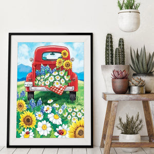 Car and Flower 30x40cm(canvas) full round drill diamond painting