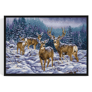 Joy Sunday Winter Deer Group(53*38CM) 14CT stamped cross stitch