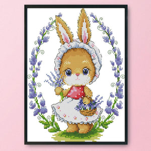 Joy Sunday Bunny and Flowers(28*22CM) 14CT stamped cross stitch