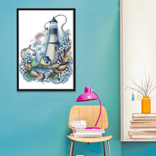 Load image into Gallery viewer, Joy Sunday Blue Lighthouse(22*29CM) 14CT stamped cross stitch
