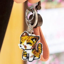 Load image into Gallery viewer, DIY Full Beads Cat Shape Printed Embroidery Keychains Cross Stitch Pendant
