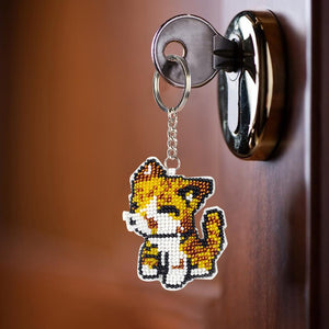 DIY Full Beads Cat Shape Printed Embroidery Keychains Cross Stitch Pendant
