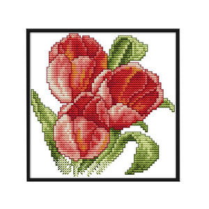 Joy Sunday Red Flower(17*17CM) 14CT stamped cross stitch