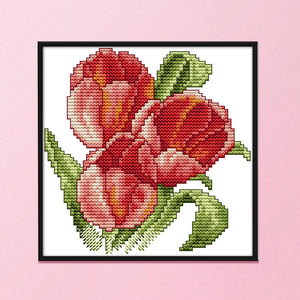 Joy Sunday Red Flower(17*17CM) 14CT stamped cross stitch