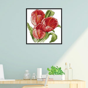 Joy Sunday Red Flower(17*17CM) 14CT stamped cross stitch