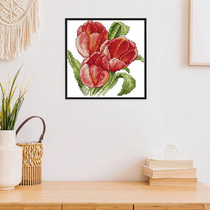 Joy Sunday Red Flower(17*17CM) 14CT stamped cross stitch