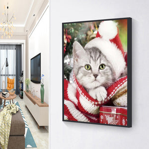 Christmas Cat 30*40cm(Canvas) Full Round Drill Diamond Painting