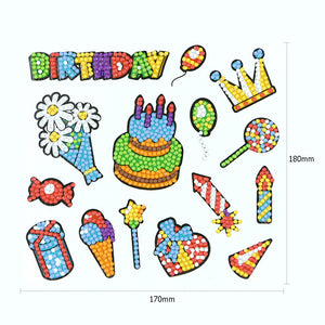 14pcs Kids Toy Stickers DIY Round Drill Diamond Painting Birthday Cake Set