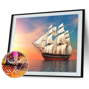 Sailing Ship 40*30cm(Canvas) Full Round Drill Diamond Painting