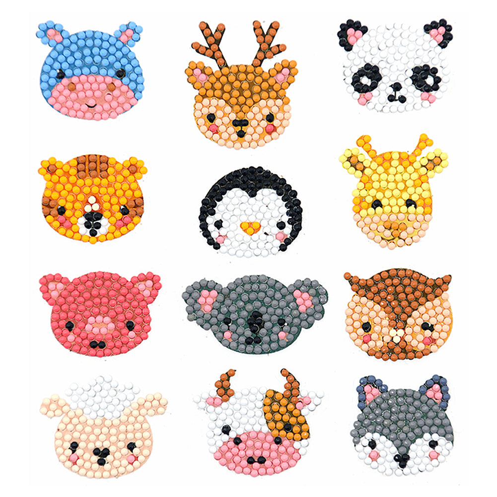 12pcs Cartoon Stickers Animal Pattern 5D DIY Round Drill Sticker for Kids Adults