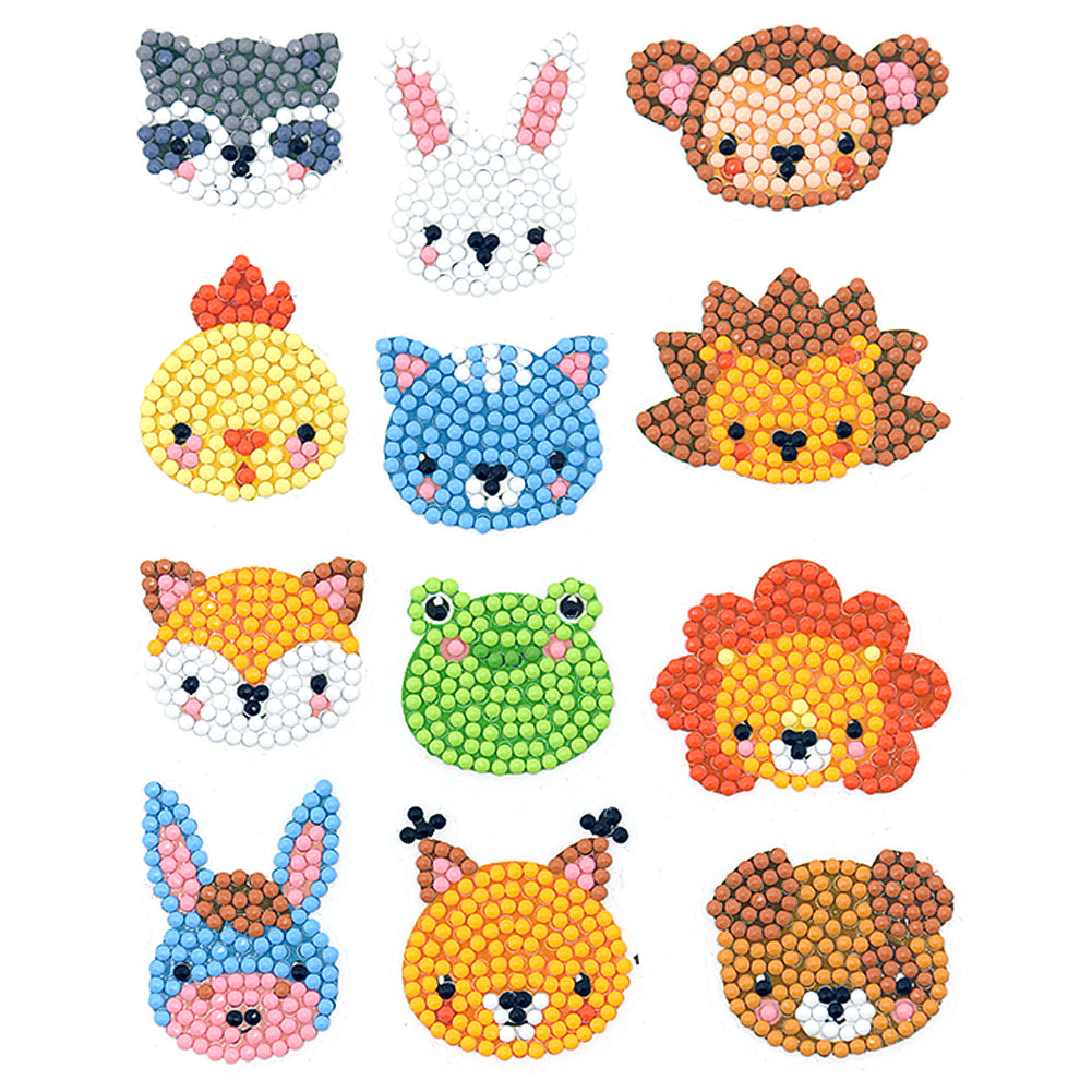 12pcs Cartoon Stickers Animal Pattern 5D DIY Round Drill Sticker for Kids Adults