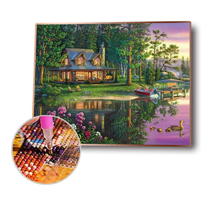 Cottage Landscape 50x 40cm  (Canvas) Full Round Drill Diamond Painting