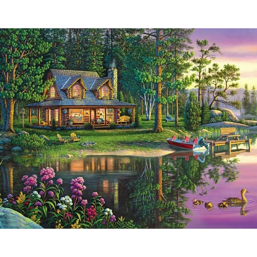 Cottage Landscape 50x 40cm  (Canvas) Full Round Drill Diamond Painting