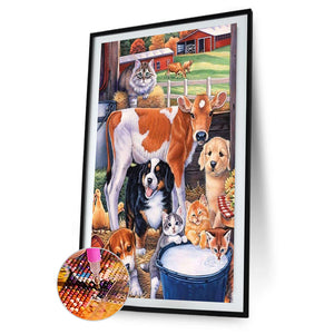 Barn Cow Dog Cat 30x40cm(canvas) full round drill diamond painting